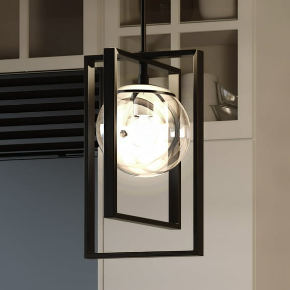 Luxury Minimalist Indoor Pendant, 13.125''H x 8.5''W, with Modern Farmhouse Style Elements, Casual Design, Midnight Black Finish and Clear, UHP3251