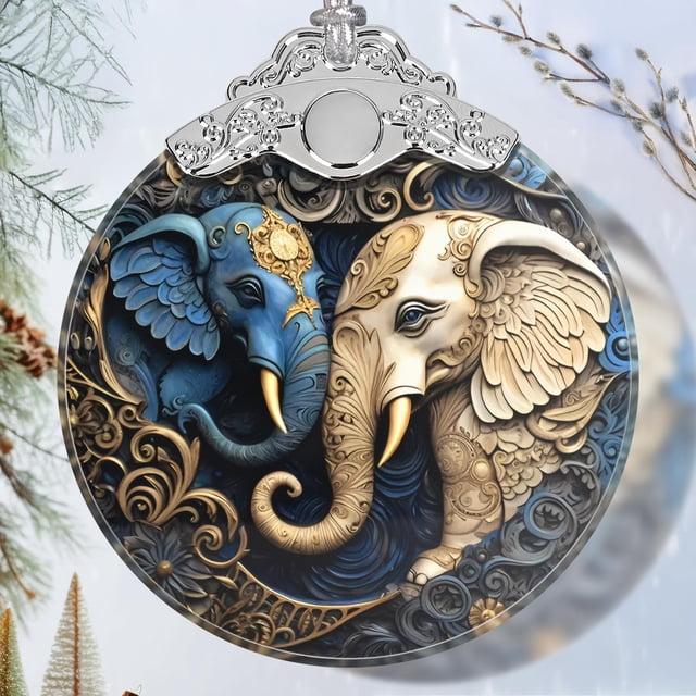 Adorno navideño Jocidea con forma de elefante de vidrio tintado, 8 x 9 cm
