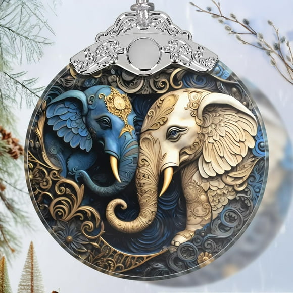 Adorno navideño Jocidea con forma de elefante de vidrio tintado, 8 x 9 cm