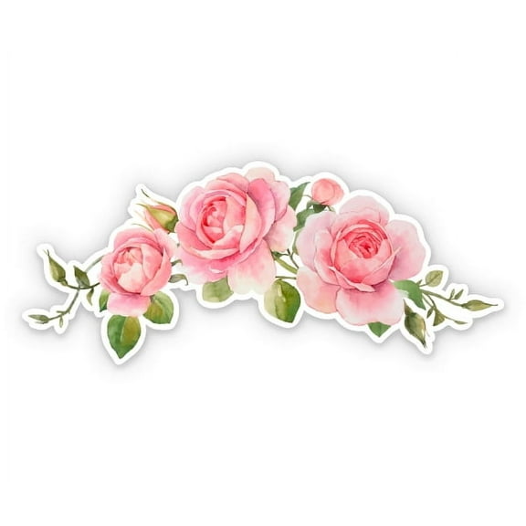 Pink Roses Watercolor - 3" Vinyl Sticker - For Car Laptop Water Bottle Phone - Waterproof Decal