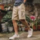 thumbnail image 3 of Pantalones cortos para hombre, color caqui, cintura elástica, múltiples bolsillos, pantalones cortos cargo para hombre, ropa de calle vintage, elegante, informal, cómodo, ancho, 3 of 5