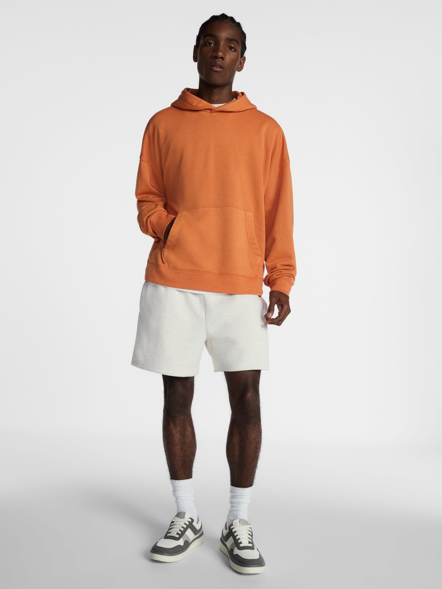 No Boundaries Boxy Fit Oversized Fleece Hoodie with Long Sleeves, Men's XS-4XLT