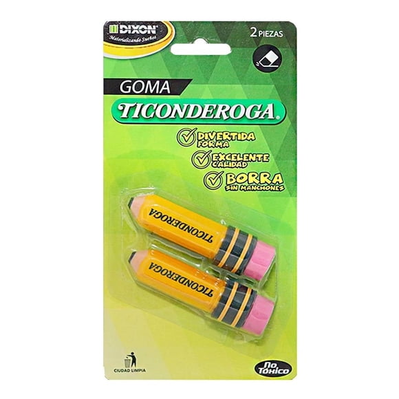 Goma de borrar Dixon Ticonderoga forma lápiz 2 pzas