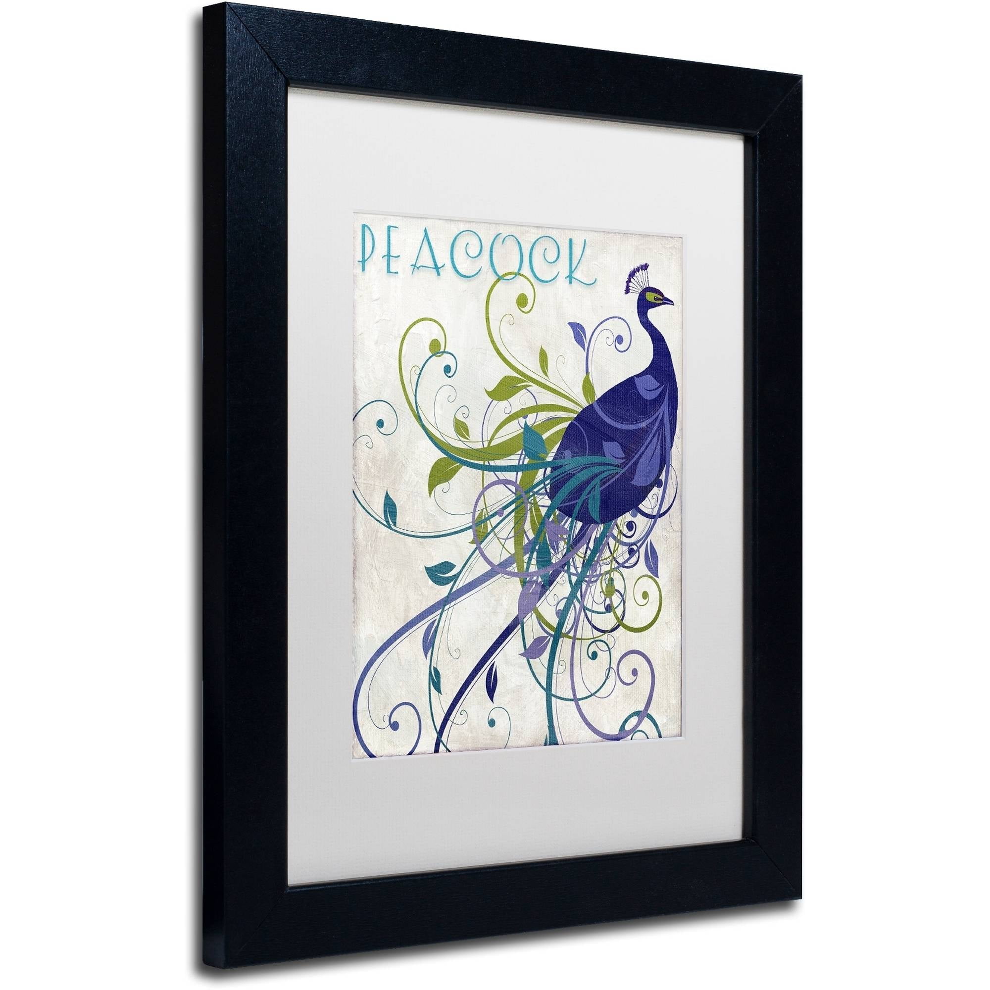 Trademark Fine Art "Peacock Nouveau I" Canvas Art by Color Bakery White Matte, Black Frame