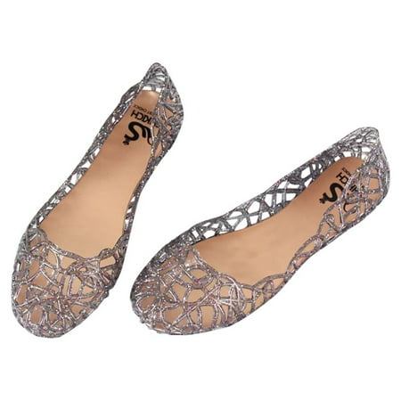 

ZAROYEAX Women s Summer Beach Jelly Sandals on Flats Hollow Casual Breathable Pumps