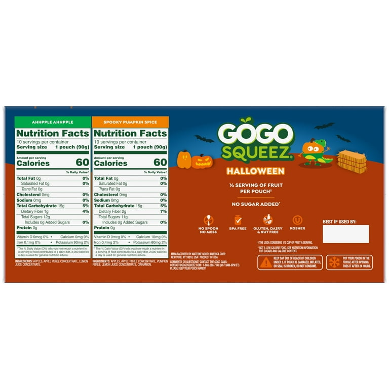 GoGo squeeZ No Sugar Added Halloween Apple Pumpkin Spice Variety
