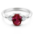 thumbnail image 2 of Gem Stone King 925 Sterling Silver Red Created Ruby and White Created Sapphire 3-Stone Rings for Women (1.58 Cttw, Gemstone July Birthstone, Oval 8X6MM, Available in Size 5, 6, 7, 8, 9), 2 of 4
