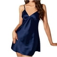 thumbnail image 3 of Feancey Womens Lingerie Nightgowns Summer Sleeveless V Neck Sleepshirts Satin Silky Cami Nighdress Soft Casual Loungewear Holiday Sales Today Navy M, 3 of 6
