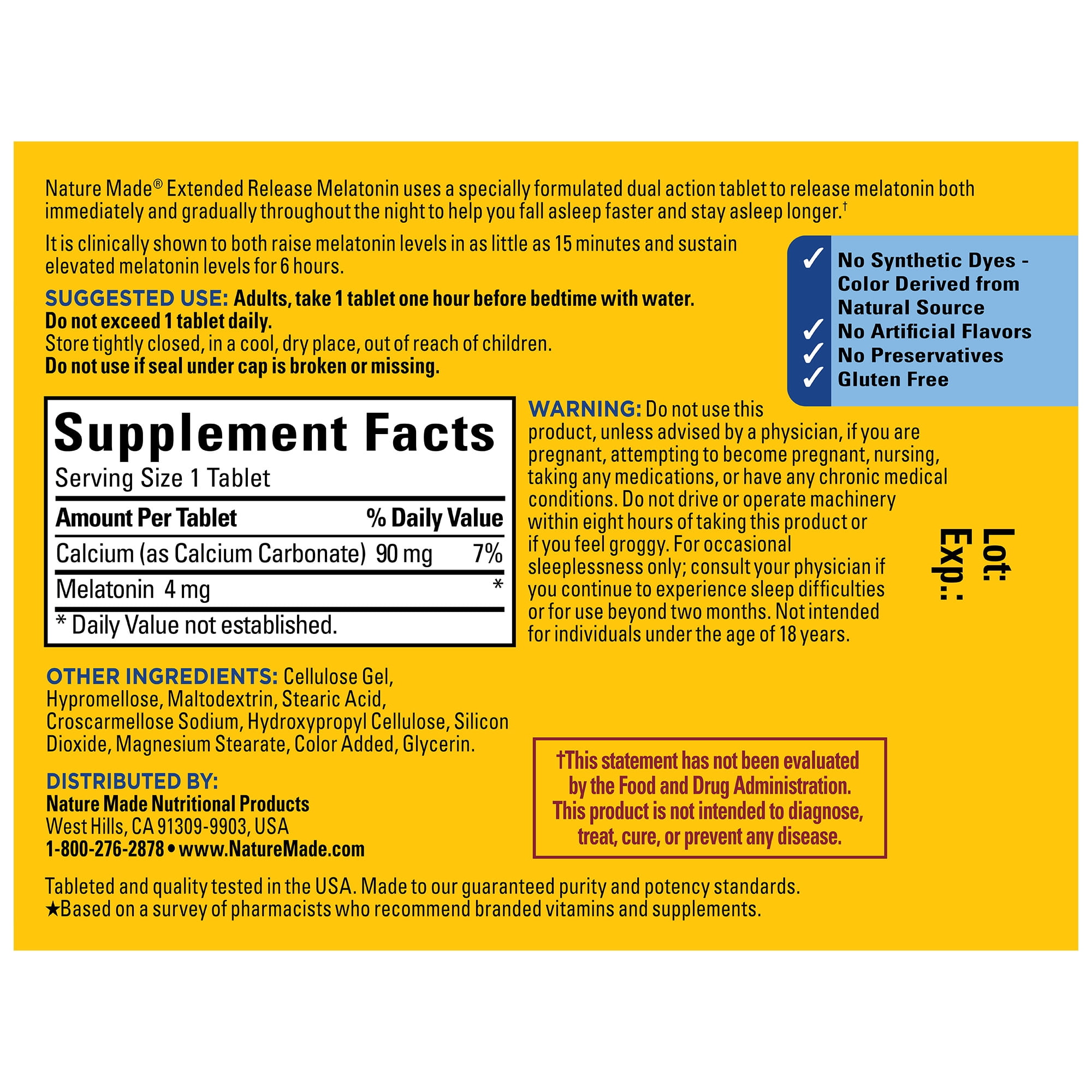Nature Made Melatonin 4mg Extended Release Tablets, 100% Drug Free Sleep Aid, 90 Count