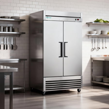 taoruifang 54 Inch Commercial Refrigerator, 49 Cu.Ft Stainless Steel 2 Door Reach-in Fridge, 32-37℉ Air Cooling Commercial Cooler with LED Light, 6 Shelves, R290, ETL Certified