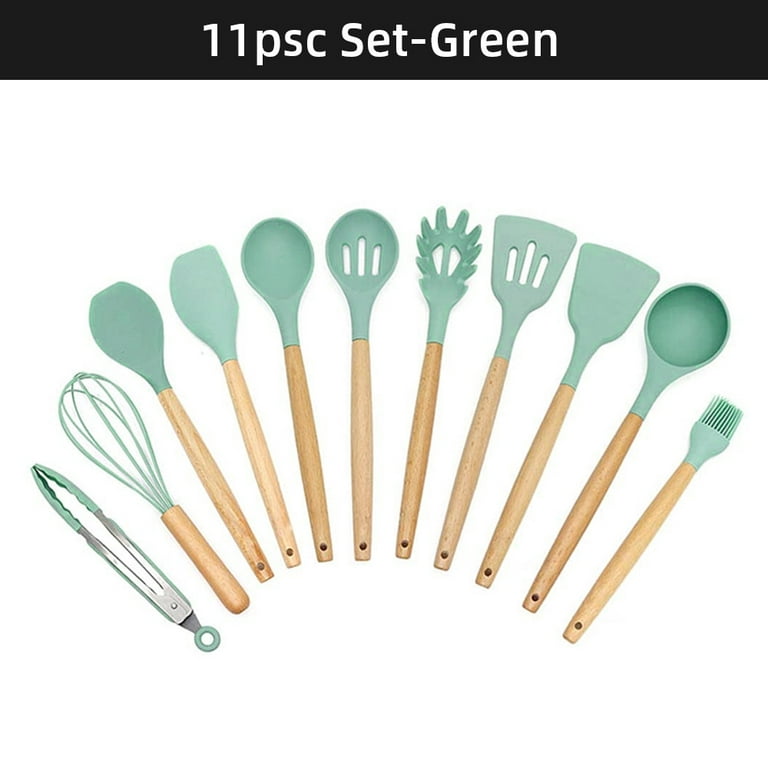 8/9/10/11/12PCS Pink/Black/Green/Mint Green Silicone Kitchenware Cooking  Utensils Set Heat Resistant Kitchen Non-Stick Cooking Utensils Baking Tools  With Storage Box