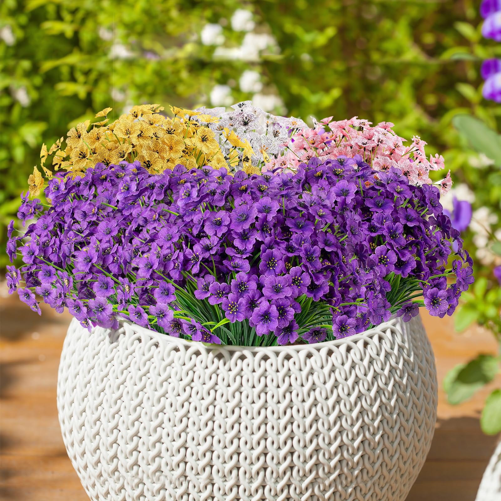 24 Bundles Artificial Silk Violet Flowers Realistic UV Resistant Outdoor Fake Plants for Indoor/Outside, Front Porch, Garden, Hanging Planter, Window Box Decoration (Dark Purple)