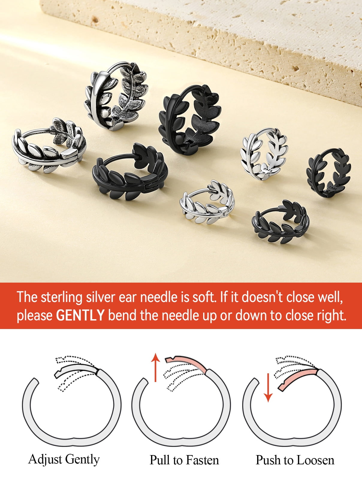 FaithHeart Leaf Huggie Hoop Earrings for Women Stainless Steel Lightweight Dainty Hypoallergenic Small 12mm Cartilage Huggies Black Earrings Jewelry Gift for Daughter Mom Mothers Day