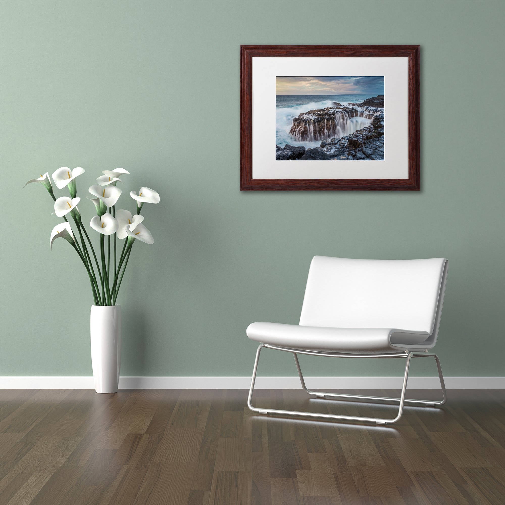 Trademark Fine Art 'Queen's Bath Kauai' Canvas Art by Pierre Leclerc, White Matte, Wood Frame