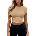 thumbnail image 3 of Babysbule Women Crew Neck Fitted Crop Tee Short Sleeve Slim Casual Top for Summer Street Daily Outfits, 3 of 7