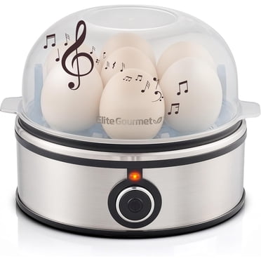 Elite Gourmet EGC855SS Easy Egg Cooker, 7-Egg Capacity, Soft, Medium, Hard-Boiled, Omelets, Poached Eggs, Plays Melody when Done, Auto Shut-Off, Measuring Cup, Stainless Steel
