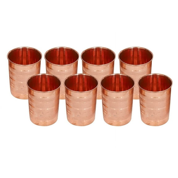 Traditional Fiber 300 ML Copper Hammered Finish Copper Finish Glass , Serveware & Tableware Pack of 8 Pc