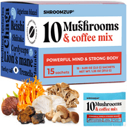 Shroomzup Instant Mushroom Coffee with 10 Mushrooms - 15 Pack with Reishi, Lion's Mane, Chaga, Turkey Tail, Cordyceps Mushrooms