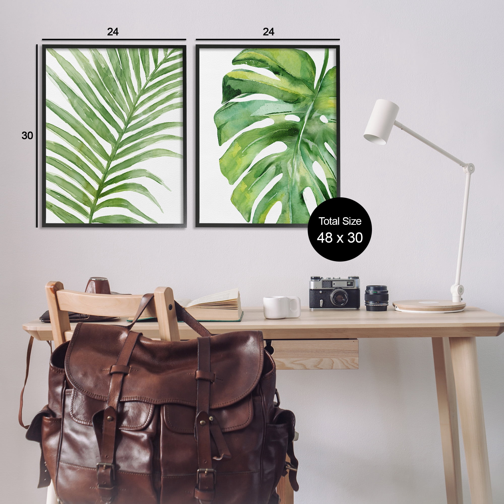 Stupell Industries Minimal Tropical Green Palms Botanical & Floral Painting Black Framed Art Print Wall Art, 24 x 30, Set of 2