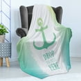 thumbnail image 4 of Nautical Soft Flannel Fleece Throw Blanket, Anchor Illustration Striped 2 Colored Background Stability Print, Cozy Plush for Indoor and Outdoor Use, 50" x 70", Green White, by Ambesonne, 4 of 5