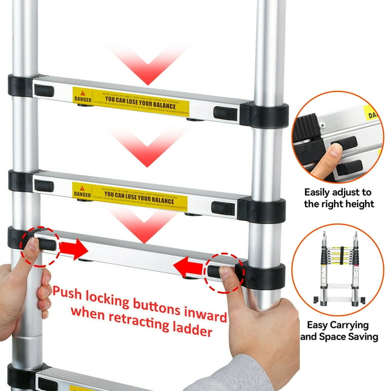 Kadell 16.5Ft 12.5Ft 10.5Ft Aluminum Telescoping Ladder Non Slip