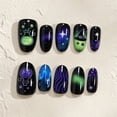 thumbnail image 4 of Halloween Press On Nails Medium Oval,Witch Potion Resin Fake Nails,Purple Green Galaxy Star Glitter Stick On False Nails, 30Pcs Reusable Wearable Nail Tips for Women Spooky Cosplay Holiday Manicure, 4 of 10