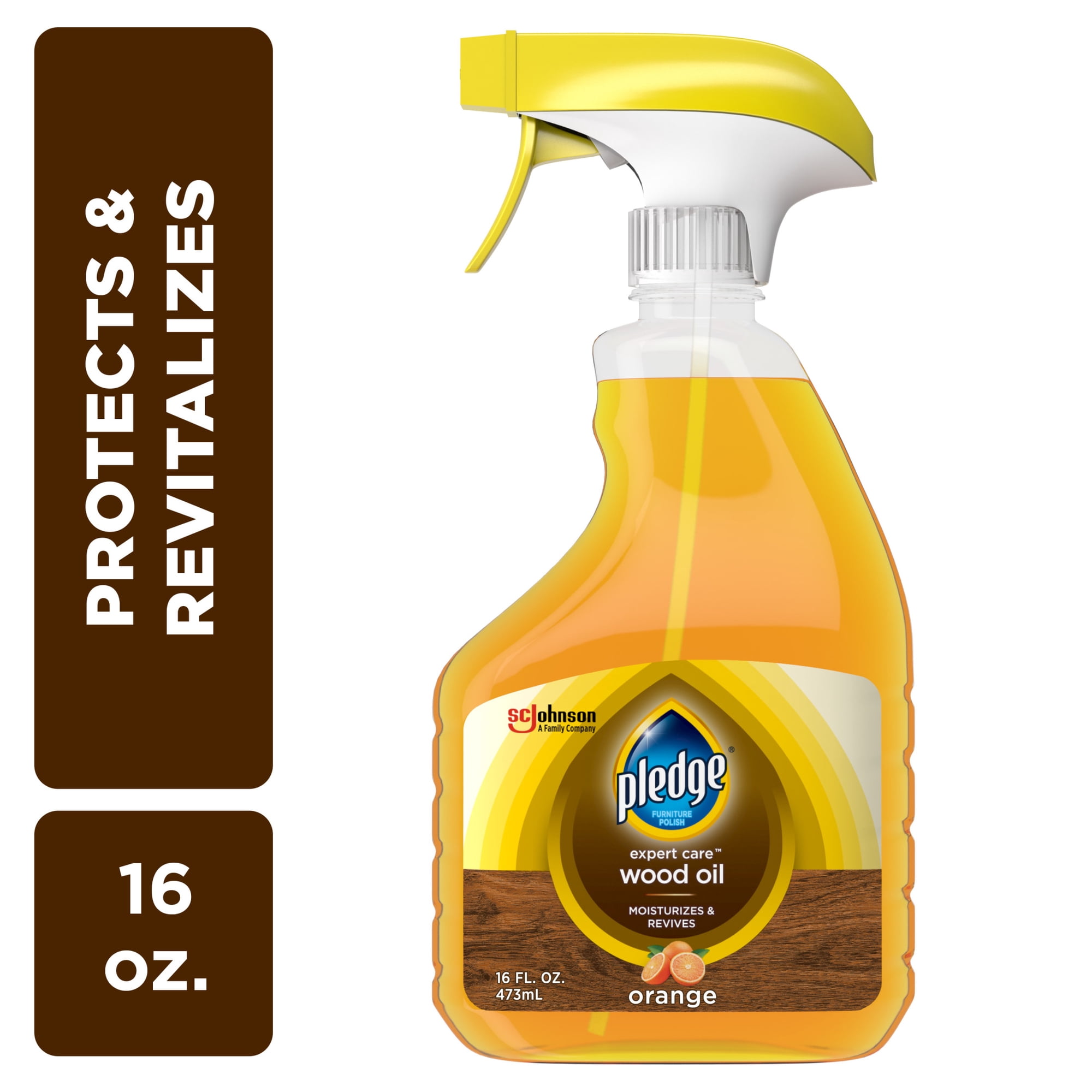 Pledge Wood Oil, Expert Care, Trigger Spray – Moisturizes & Revives with Orange Scent, 16 oz