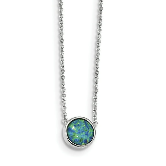 Primal Silver Sterling Silver Rhodium-plated Synthetic Blue Opal 18-inch Necklace