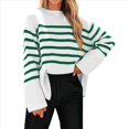 thumbnail image 1 of Suéteres de Punto A Rayas de Gran Tamaño para Mujer, Ropa de Otoño 2025, Suéter de Cuello Redondo de Invierno con Abertura Lateral Verde M, 1 of 6