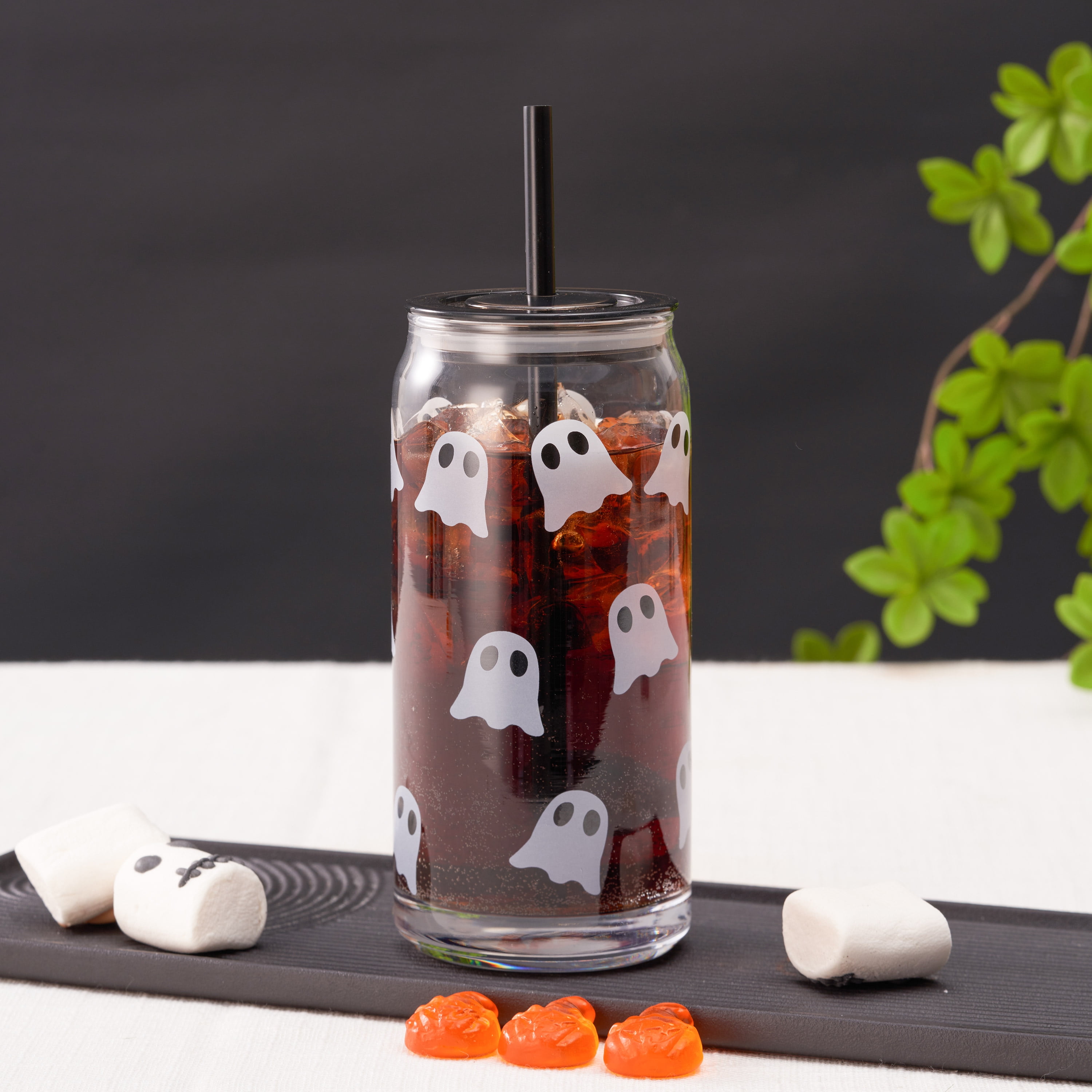 Way To Celebrate Glass Can Sipper, 20 oz, Halloween Ghost