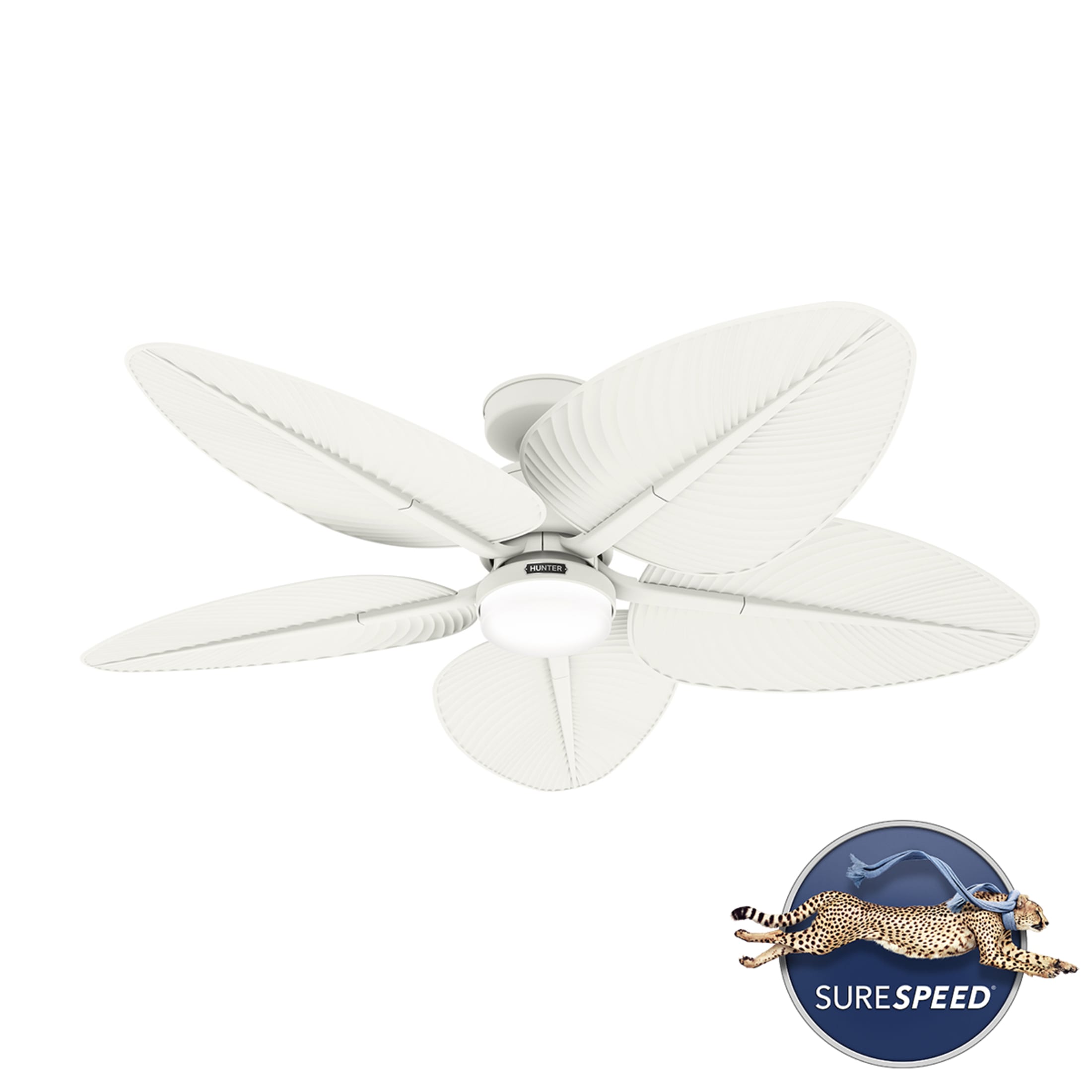 Hunter - Tropic View Indoor/Outdoor Ceiling Fan With Light, Wall Control, 52-inch, Matte White, Tropical-style, 6-speed DC Motor, 52999, for Porches, Bathrooms