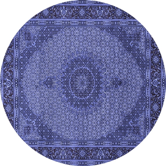 Ahgly Company Machine Washable Indoor Round Medallion Blue Traditional Area Rugs, 5' Round