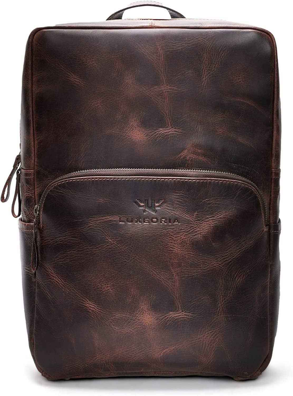 LUXEORIA Handmade Genuine Leather Backpack - 15.6" Laptop Bag, Vintage Brown, Daypack For Travel & Work