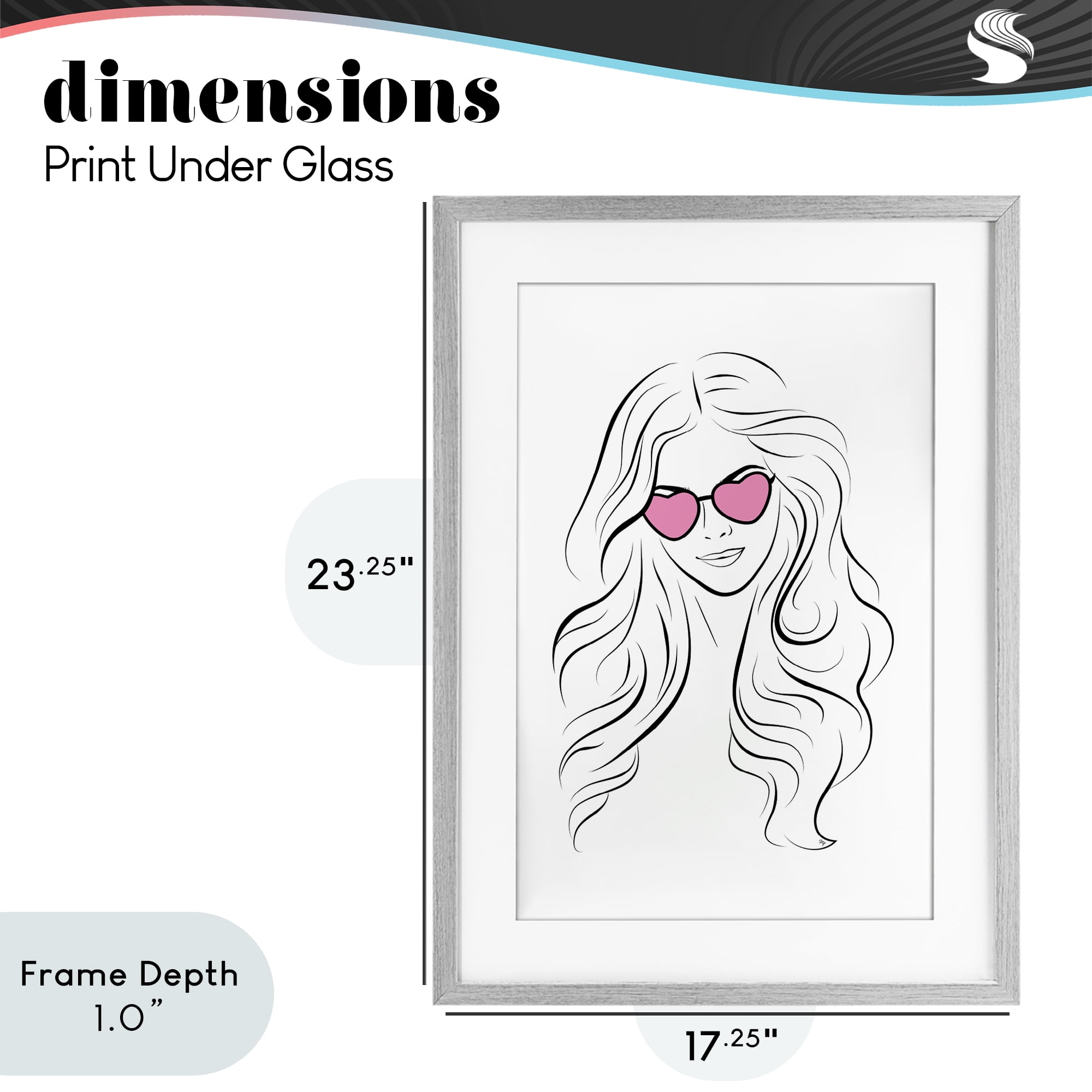 Stupell Industries Leila Pink Heart Sunglasses Gray Framed Print Under Glass, design by Martina Pavlova