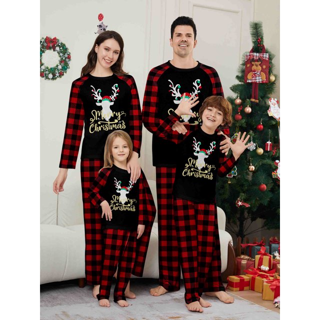 2024 Winter Christmas Pajamas Set Elk Plaid Print Mom Daughter Dad Son Matching Clothes Soft Cute 2 Pcs Homewear Family Look Pjs
