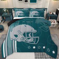 jejeloiu Rugby Game Sport Queen Comforter Set,Gray Green Bedding Comforter Set For Football Gamer Reversible 3 Pieces