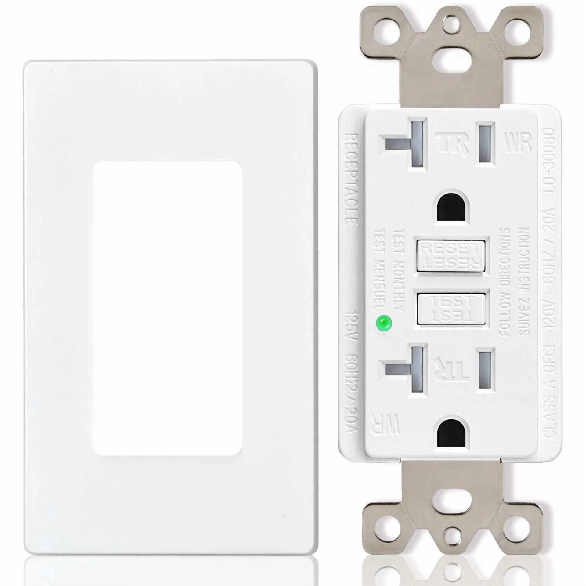 Gfi Receptacle Gfci Outlet 20 Amp Tamper-Resistant Led Indicator With Plate Etl