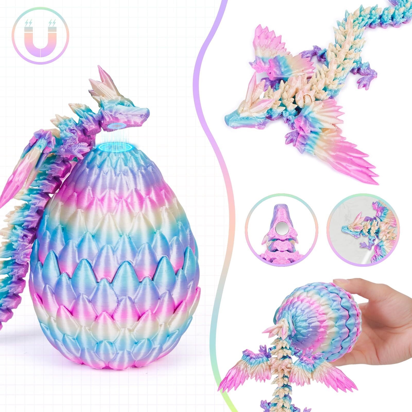 3D Printed Dragon Eggs  4PCS Articulated Dragon , Mystery 3D Fidget Dinosaur Eggs Set for & Adults, Fantasy Desk Decor & Collectible Gifts