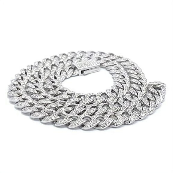 Round Cut Lab Created Moissanite Diamond 6MM Width Cuban Link Chain Necklace For Men In 14k White Gold Over Sterling Silver 16" Length(Color G-H,Clarity VVS1,4.00 Ct)