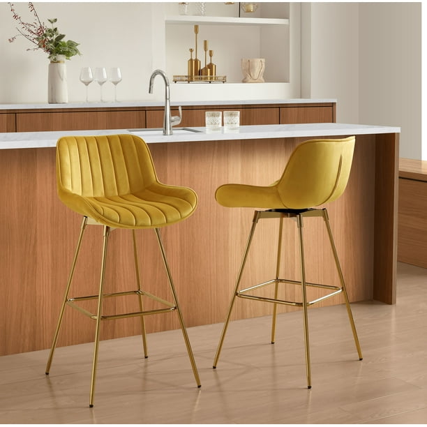 Art Leon 26" Bar Stools Set of 2, Swivel Bar Counter Stools Velvet