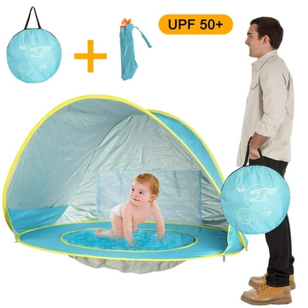 DOTSOG Baby Beach Tent, Portable Pop Up Baby Tent with Mini Pool and Detachable Shade,50+ UPF UV Protection & Waterproof ,Summer Outdoor Sun Shelter for Infant -