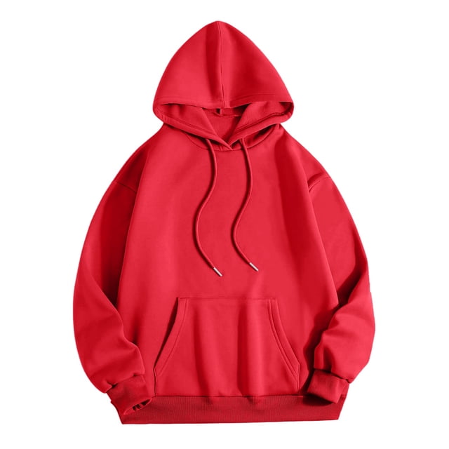 Aocisk Chandail à Capuchon à Manches Longues Uni pour Femmes, Quotidien, Maison, Extérieur, Entraînement, avec Poche, Haut Rouge TTG