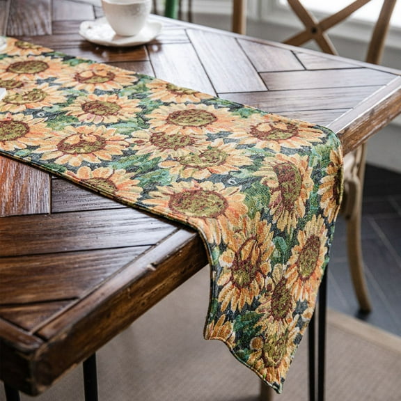 MKLZ Sunflower Table Runner 13" x 70", Dust-proof Tablecloth Runner Farmhouse Kitchen Dining Table Decor
