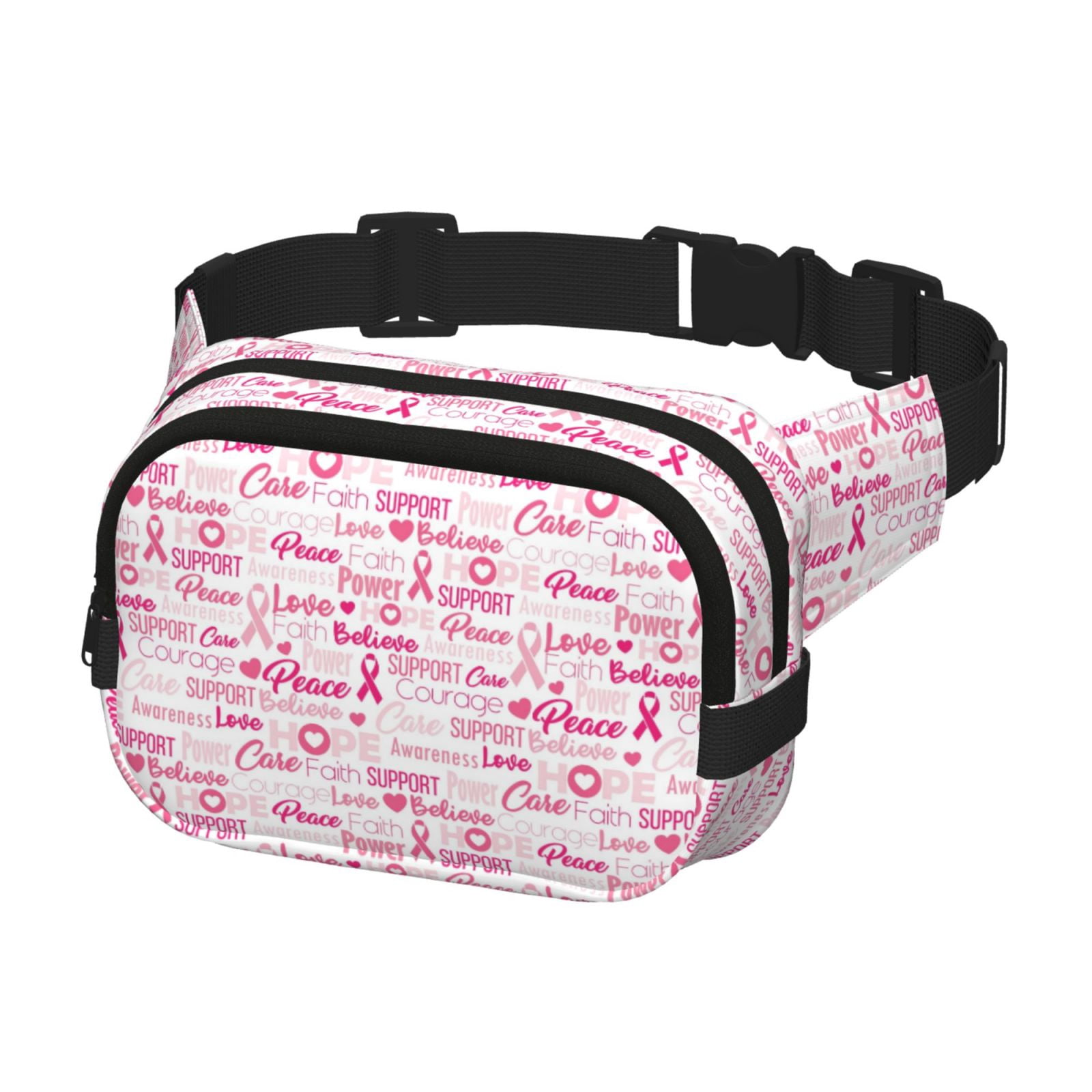 Picia Breast Cancer Ribbons Awareness Print Square Double-Layer Waist Bag Mini Adjustable Waist Belt Bag Exercise Running Travel Hiking