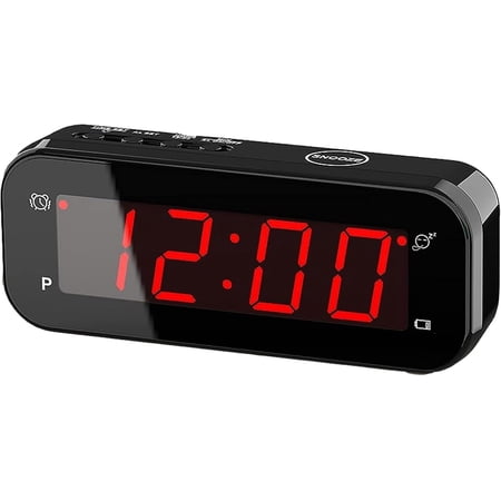 Small Digital Alarm Clock with Temperature Display - Battery Operated,Adjustable Brightness,Snooze,12/24Hr,Cordless,Night Mode - Ideal Beside Clock for Bedroom Desk Travel (Red Display)