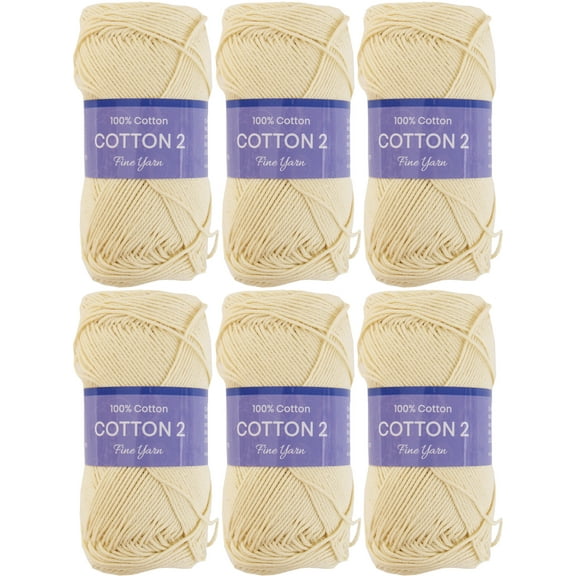 6 Pack Threadart 100% Pure Cotton Crochet Yarn Size 2 | Natural | 50 gram Skeins | Fine #2 Yarn | 165 yds per Skein
