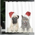 thumbnail image 4 of Ambesonne Pug Shower Curtain, Christmas Themed Dog Photo, 69"Wx84"L, Grey Cream Red, 4 of 5