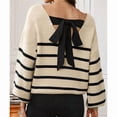 thumbnail image 5 of Women'S Casual Fall Sweaters Long Sleeve V-Neck Backless Striped Casual Knit Sweater for Women Apricot & Black M, 5 of 9