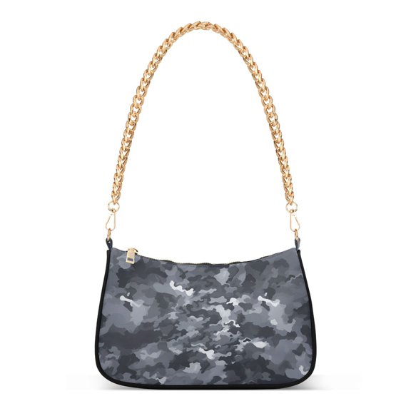 Womens Chain Shoulder Bag Camouflage Gray Classic Tote Handbags Fashion Clutch Hobo Purse with Zipper for Travel Casual