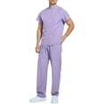thumbnail image 2 of DENGDENG Petite Scrub Sets for Women Work Nursing Short Sleeve V Neck Scrub Top Straight Leg Jogger Pants 4 Way Stretch Nurse Uniform Trendy Scrubs Set with Multi Pocket,Light Purple XL, 2 of 6